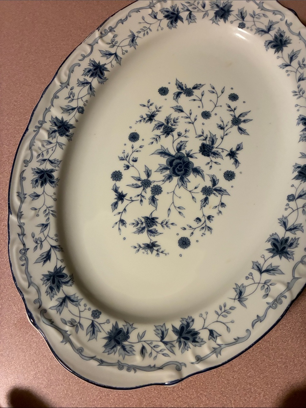Blue Floral Porcelain Serving Platter - Classic Elegant Design